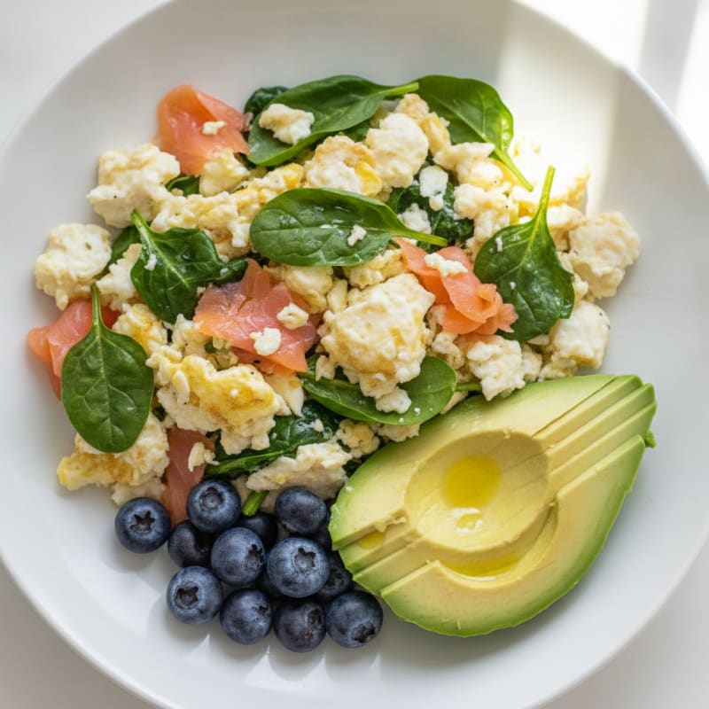 Egg White and Spinach Scramble with Smoked Salmon