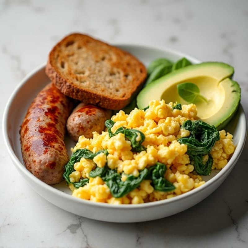 Egg White Scramble with Turkey Sausage and Spinach