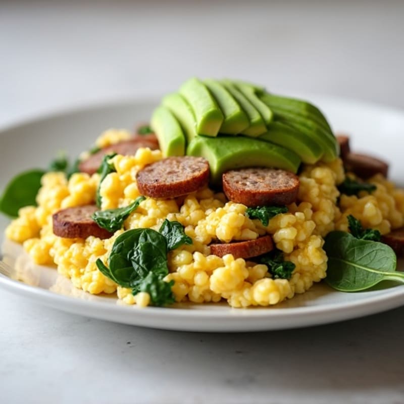 Egg White Spinach Scramble with Turkey Sausage