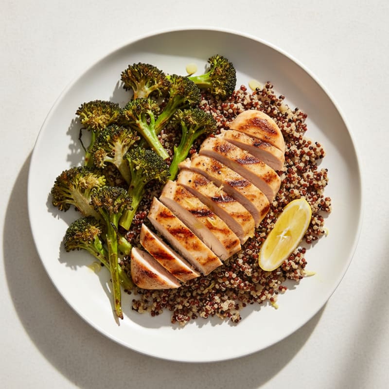 Grilled Chicken Breast with Quinoa and Roasted Broccoli