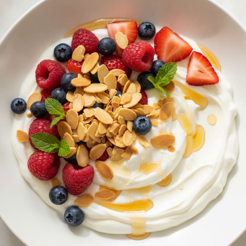 Silky Greek Yogurt Bowl with Mixed Berries and Toasted Almonds