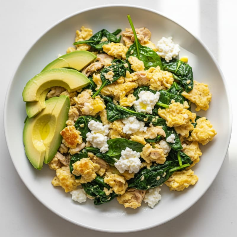 Cottage Cheese Scramble with Spinach and Roasted Turkey