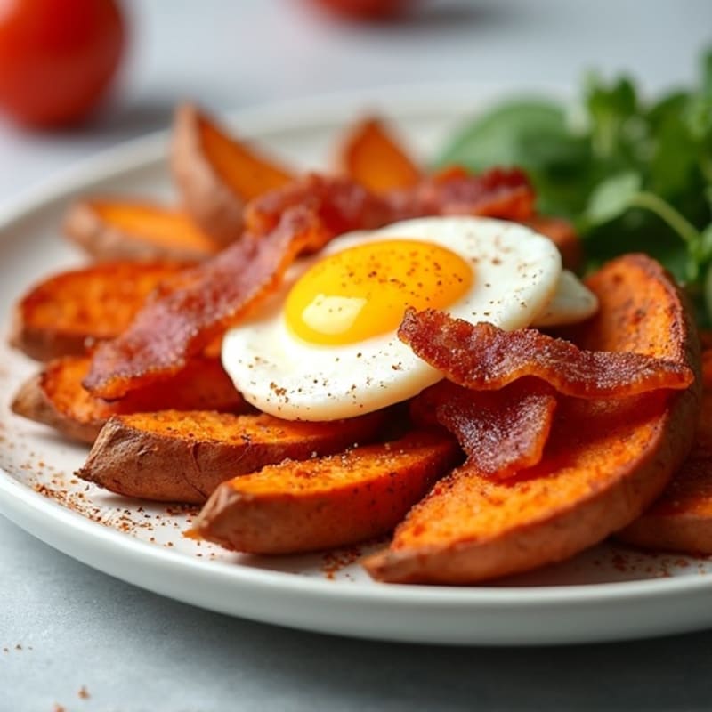 Crispy Sweet Potato Wedges with Turkey Bacon Crumbles