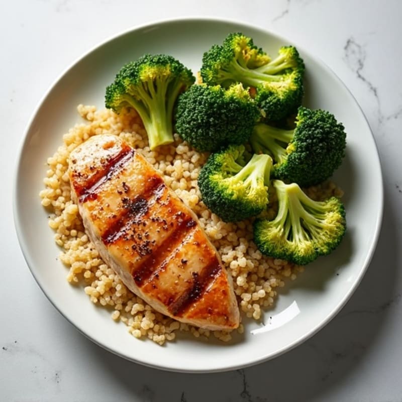Grilled Chicken Breast with Quinoa and Roasted Broccoli