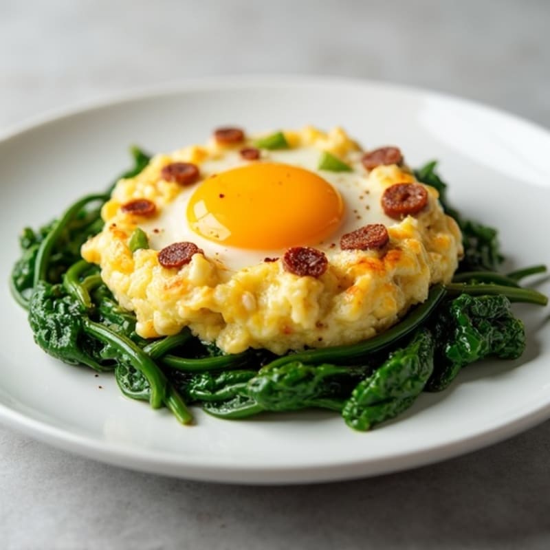 Egg White and Turkey Sausage Scramble with Sautéed Spinach