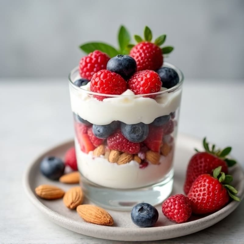 Greek Yogurt Protein Parfait with Mixed Berries and Almonds
