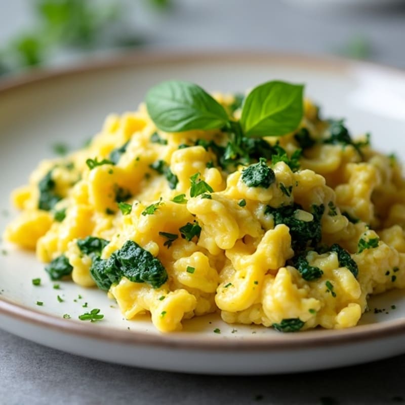 Fluffy Herb-Scrambled Eggs with Spinach