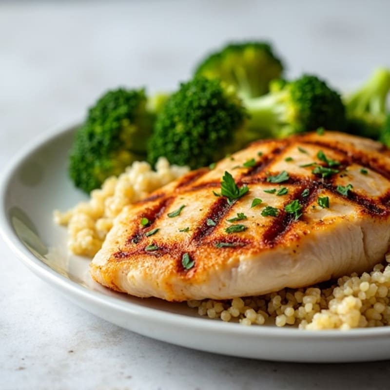 Grilled Chicken Breast with Quinoa and Roasted Broccoli