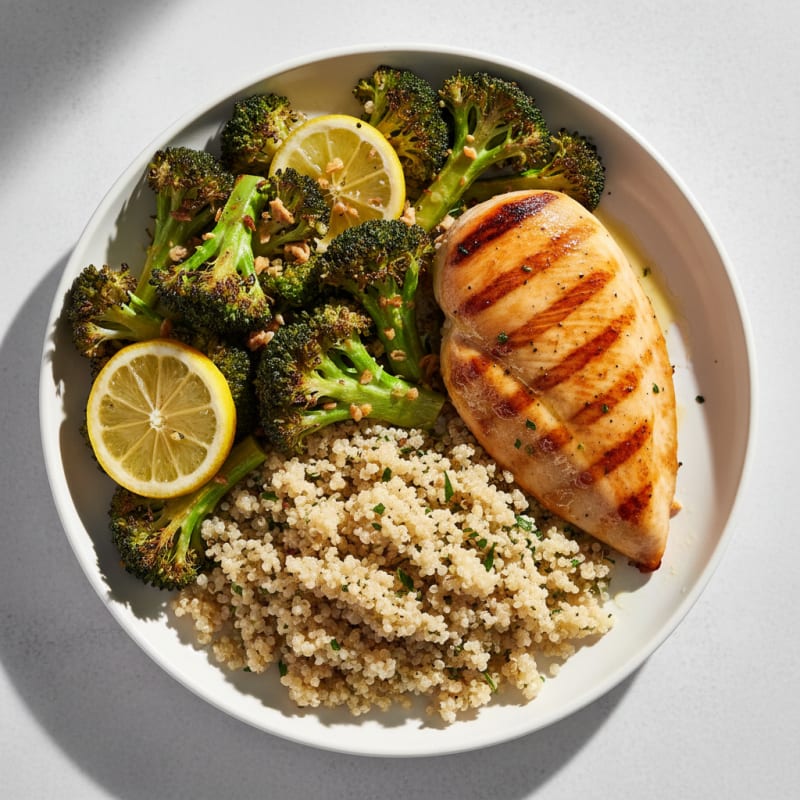 Grilled Chicken Breast with Roasted Broccoli and Quinoa