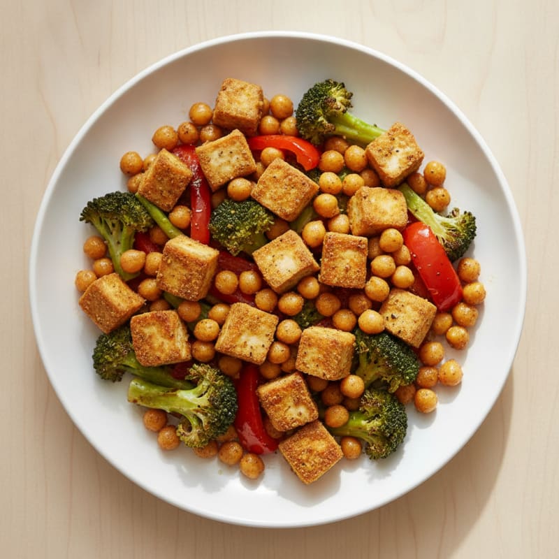 Sheet Pan Tofu and Chickpeas with Roasted Vegetables