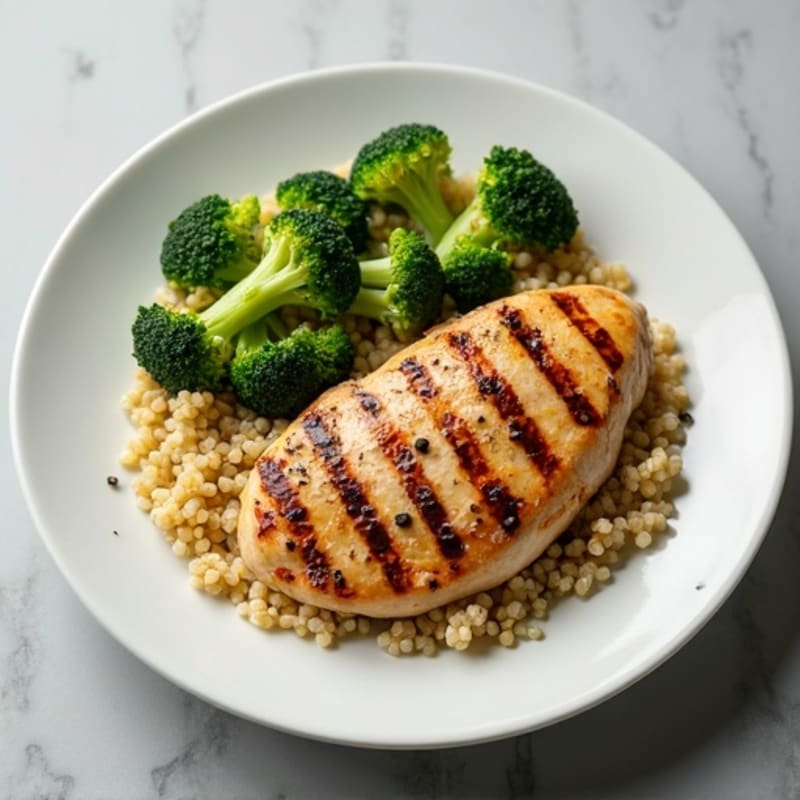 Grilled Chicken Breast with Roasted Broccoli and Quinoa
