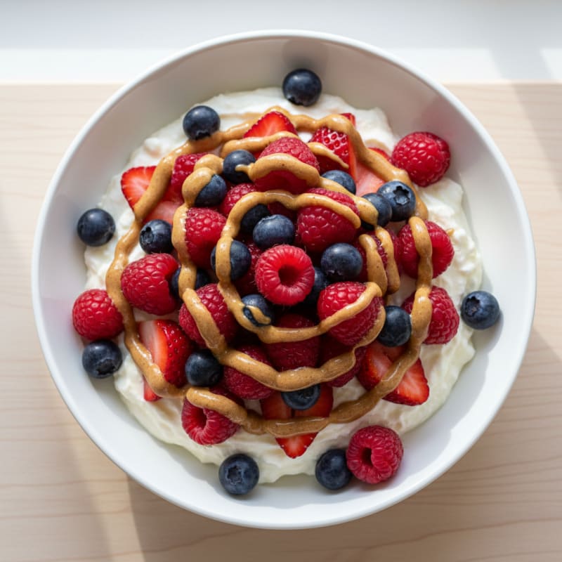 Greek Yogurt Protein Parfait with Mixed Berries and Almond Butter