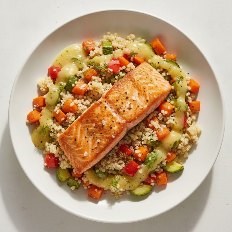 Pan-Seared Salmon with Quinoa and Roasted Vegetables