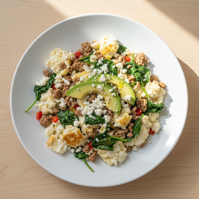 Egg White Scramble with Turkey and Spinach
