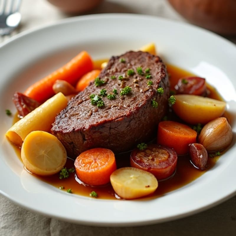 Tender Slow-Cooked Beef Pot Roast with Roasted Root Vegetables