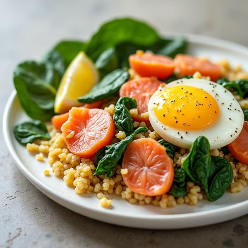Egg White and Smoked Salmon Scramble with Spinach and Quinoa