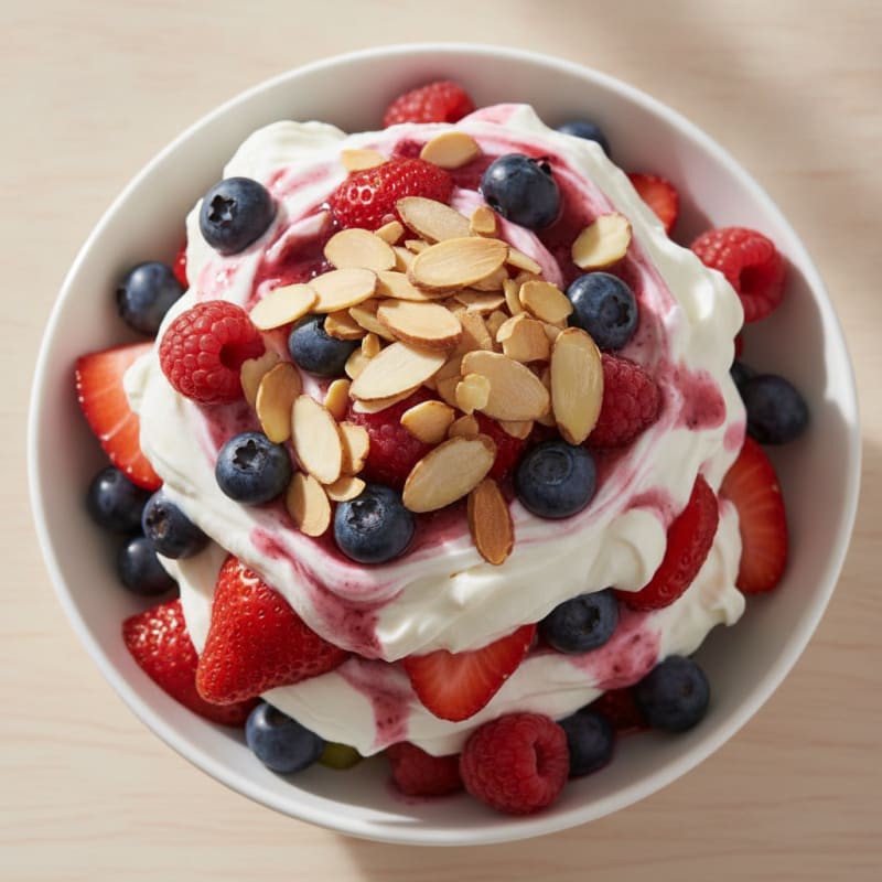 Greek Yogurt Protein Parfait with Mixed Berries and Almonds