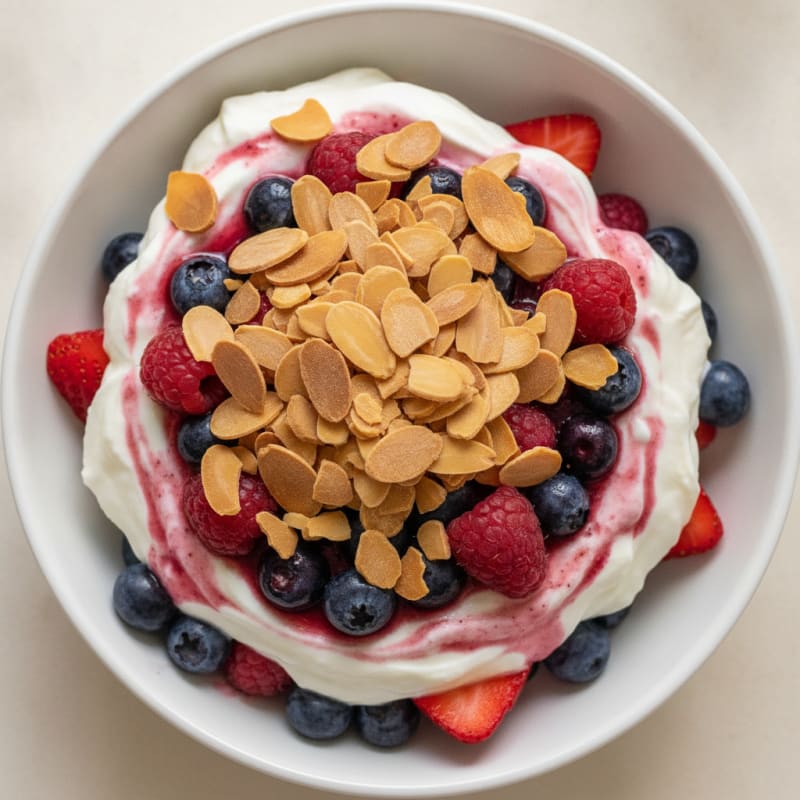 Greek Yogurt Protein Parfait with Mixed Berries and Almonds