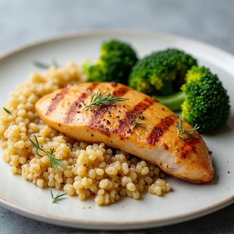 Grilled Chicken Breast with Quinoa and Roasted Broccoli