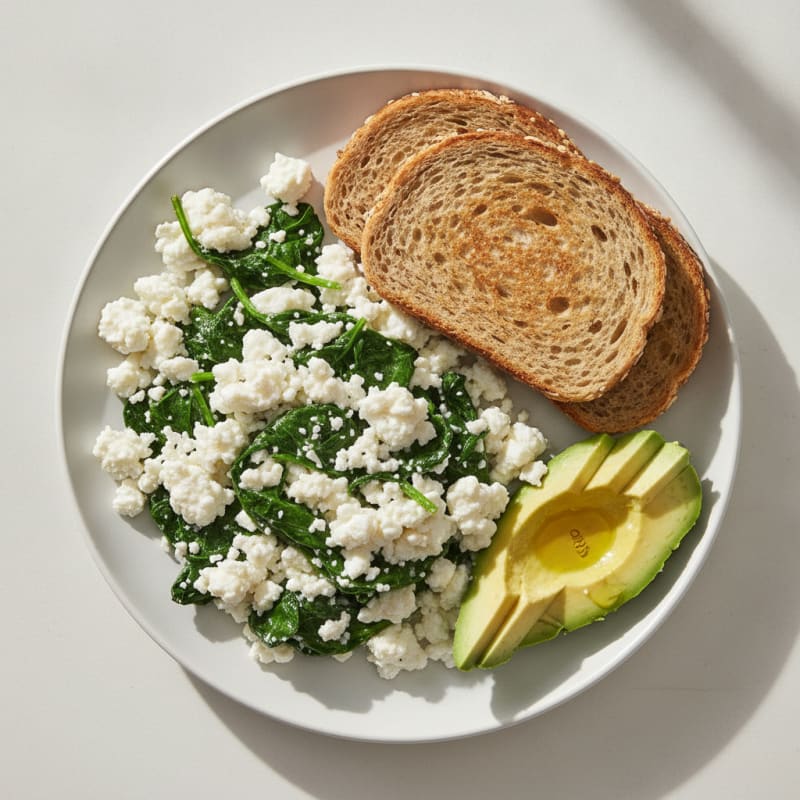 Cottage Cheese and Egg White Scramble with Sautéed Spinach