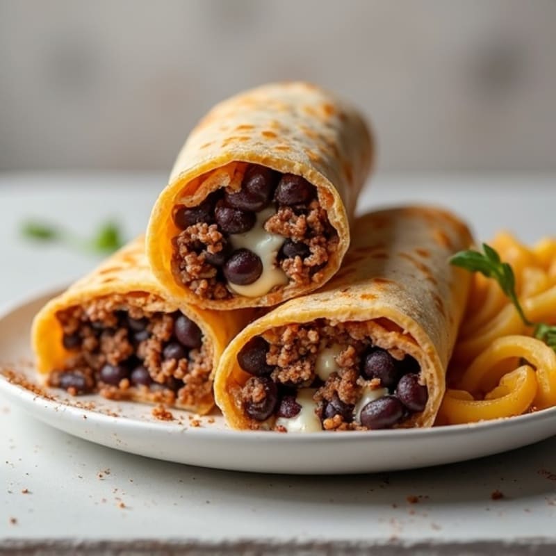 Creamy Lean Beef and Black Bean Baked Tortilla Rolls