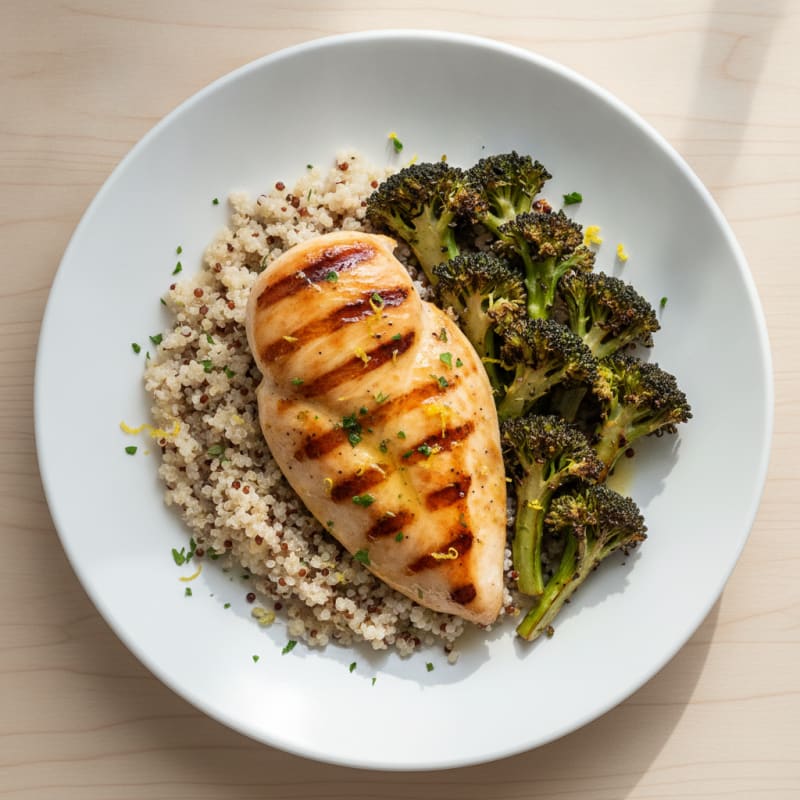 Grilled Chicken Breast with Quinoa and Roasted Broccoli