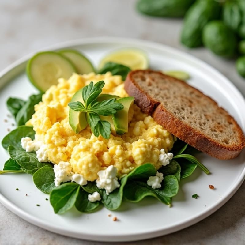Egg White and Spinach Scramble with Cottage Cheese and Avocado
