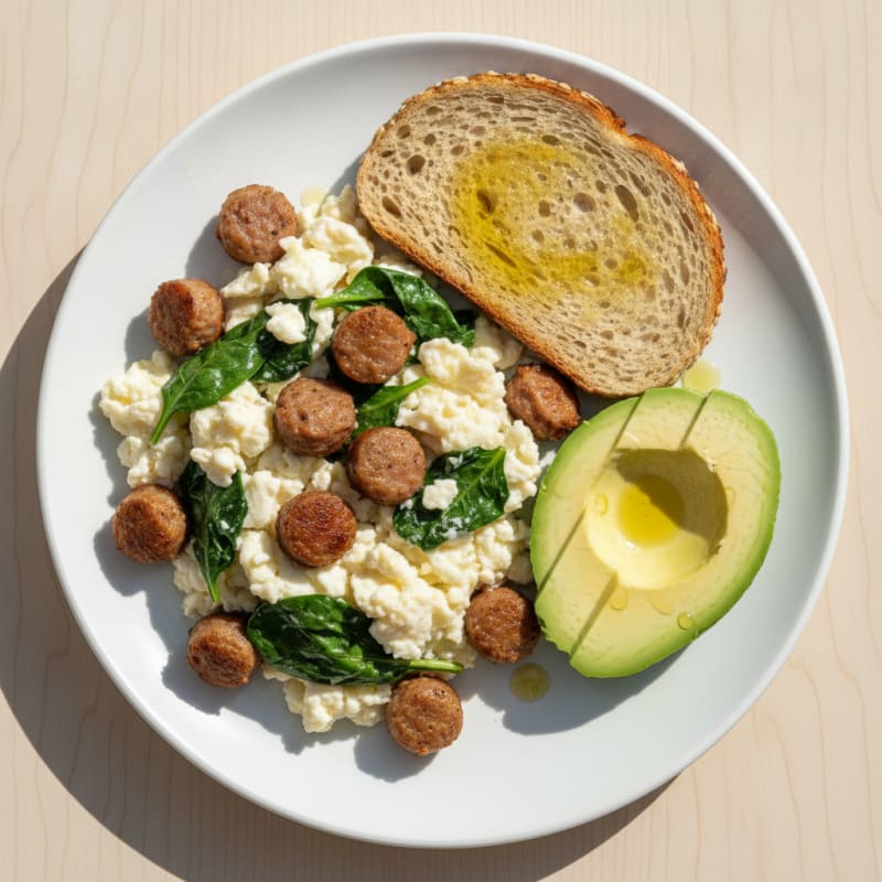 Egg White Scramble with Spinach and Turkey Sausage