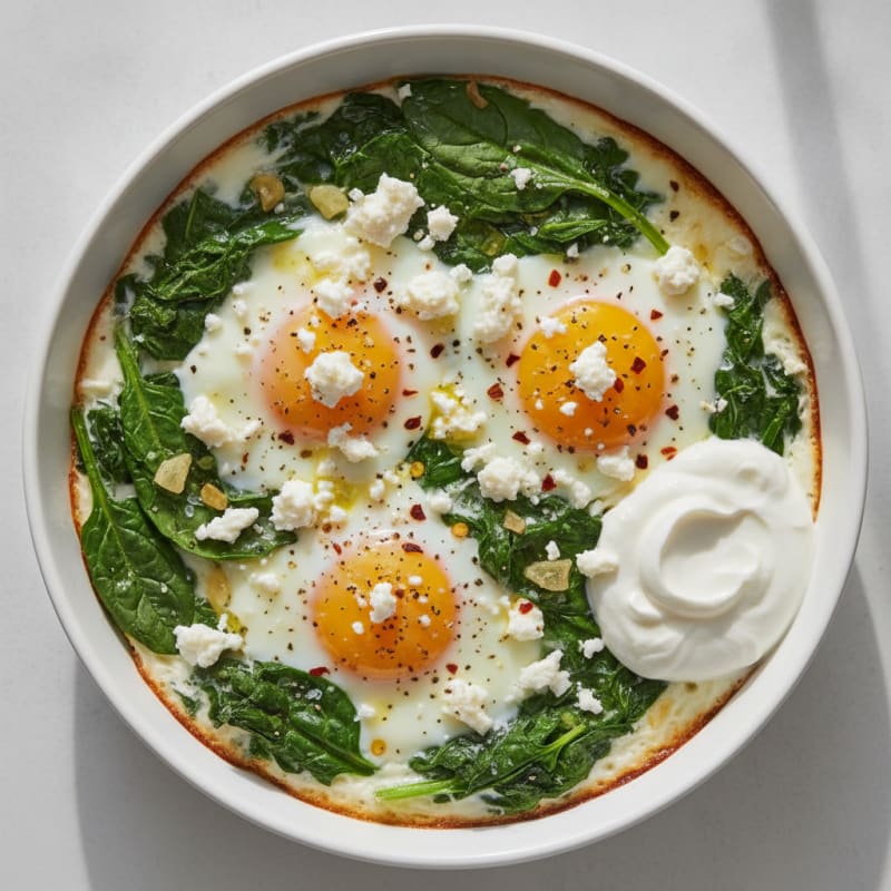 Baked Eggs with Spinach and Feta