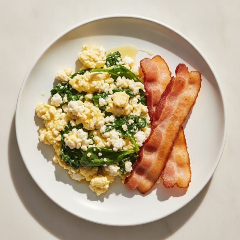 Cottage Cheese Scramble with Spinach and Turkey Bacon