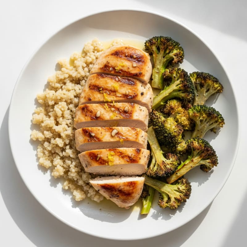 Grilled Chicken Breast with Quinoa and Roasted Broccoli