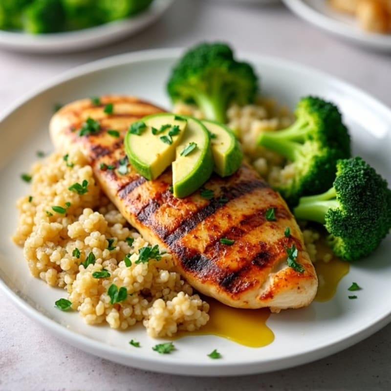 Grilled Chicken Breast with Quinoa and Steamed Broccoli