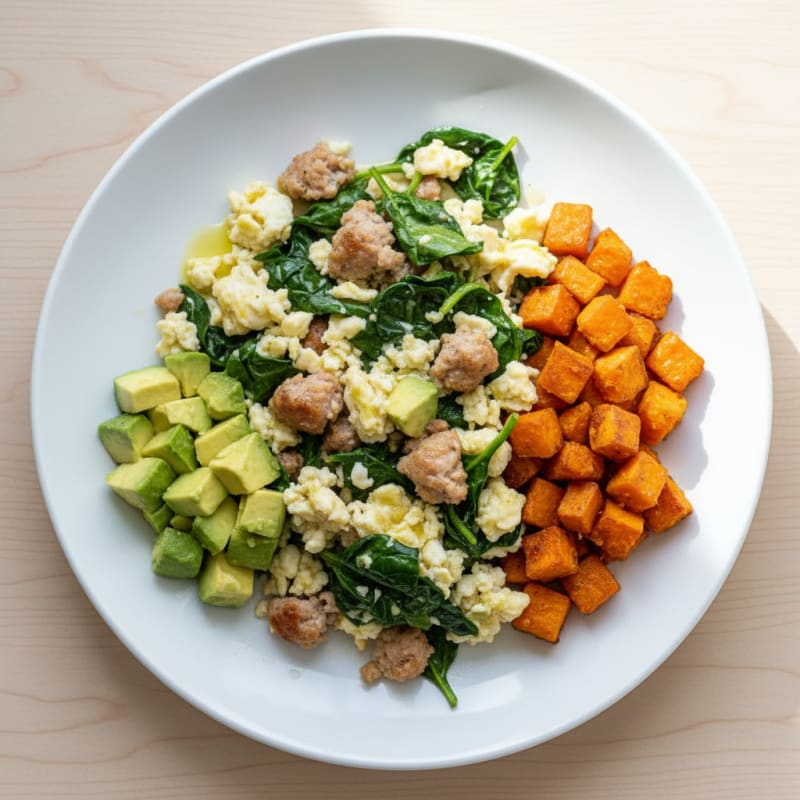 Egg White and Turkey Sausage Scramble with Spinach