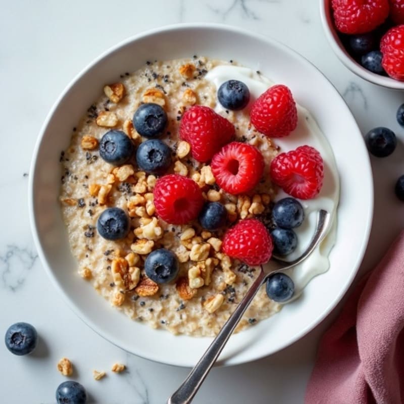 Creamy Overnight Protein Oats with Fresh Berries and Crunchy Nuts