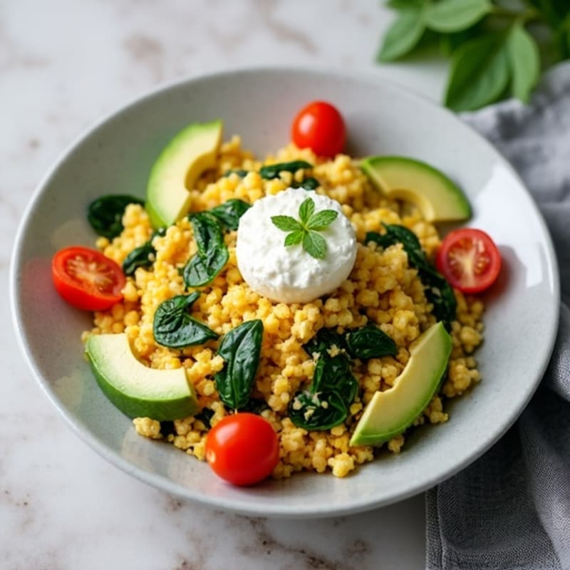 Egg White and Turkey Spinach Scramble with Cottage Cheese