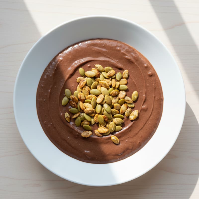 Silky Chocolate Protein Pudding with Toasted Pumpkin Seeds