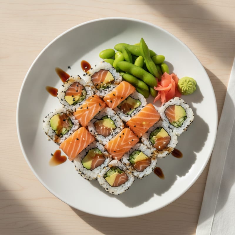 Fresh Salmon & Avocado Sushi Rolls