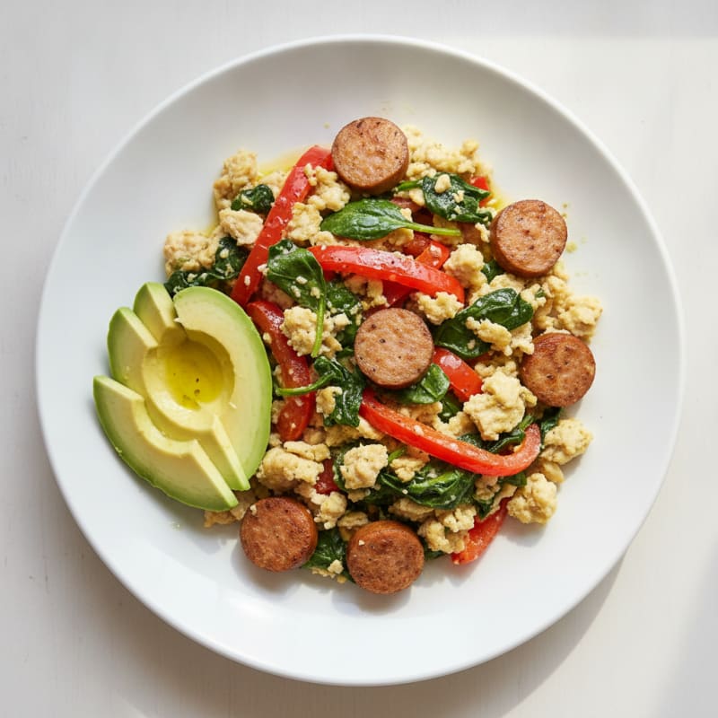Egg White Vegetable Scramble with Turkey Sausage