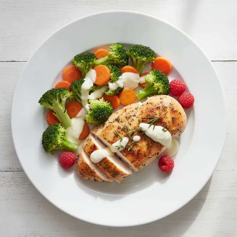 Herb-Roasted Chicken Breast with Steamed Vegetables