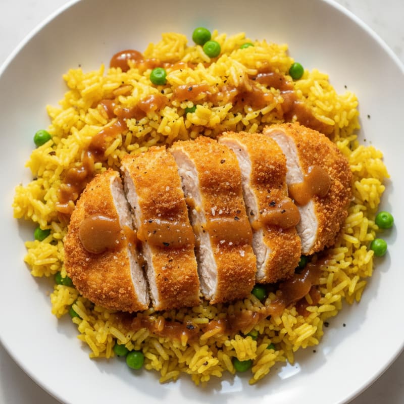 Breaded Chicken with Saffron Yellow Rice