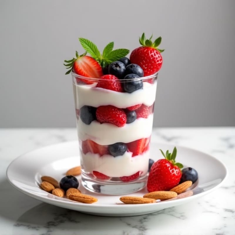 Greek Yogurt Protein Parfait with Mixed Berries and Almonds