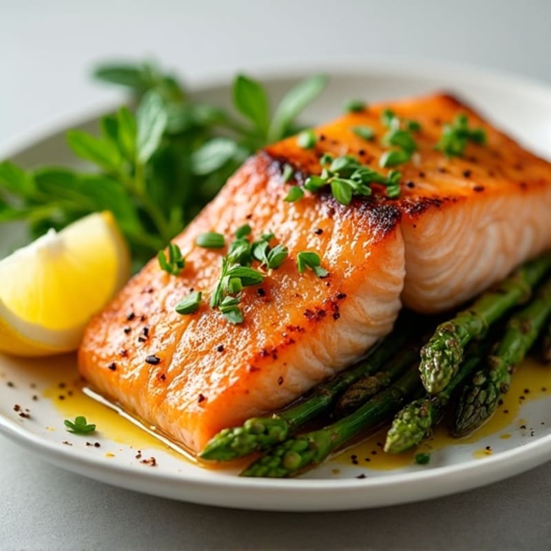 Crispy Pan-Seared Salmon with Roasted Asparagus