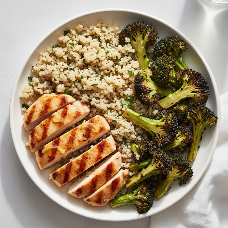 Grilled Chicken Breast with Quinoa and Roasted Broccoli