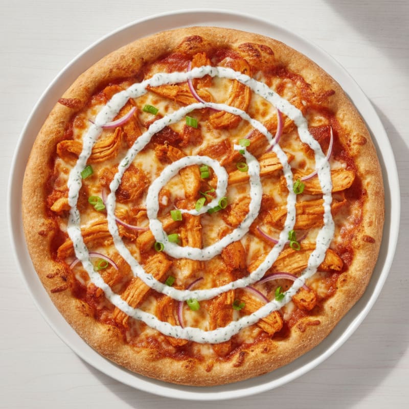Buffalo Chicken Pizza with Ranch Drizzle