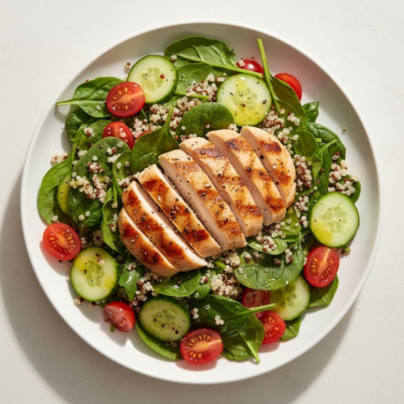 Grilled Chicken and Quinoa Salad with Spinach and Lemon Vinaigrette
