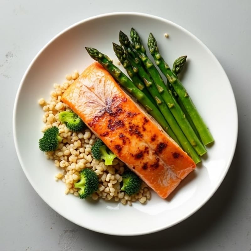 Seared Salmon with Steamed Asparagus and Quinoa