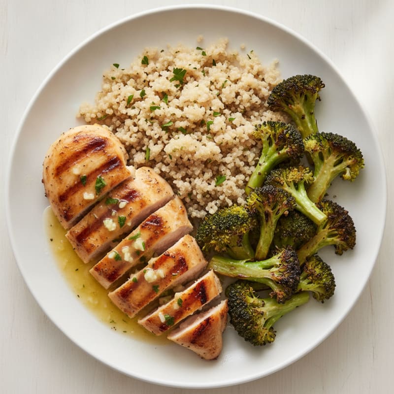 Grilled Lemon Garlic Chicken Breast with Quinoa and Roasted Broccoli
