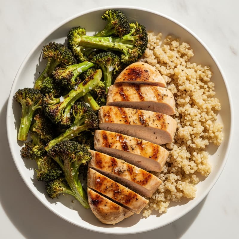 Grilled Chicken Breast with Roasted Broccoli and Quinoa