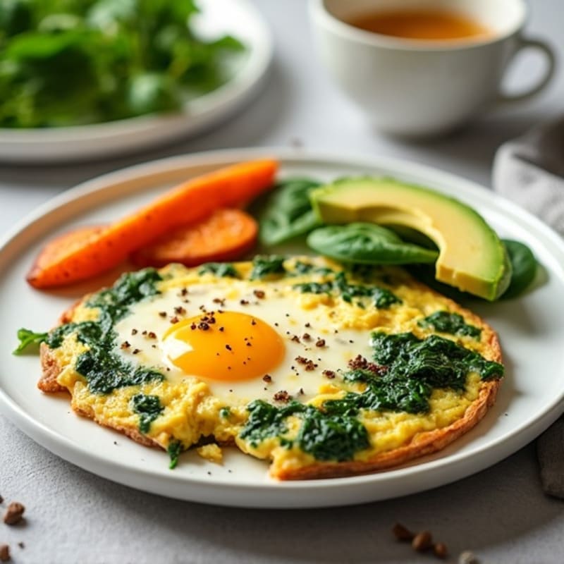 Egg White and Turkey Spinach Scramble with Roasted Sweet Potato