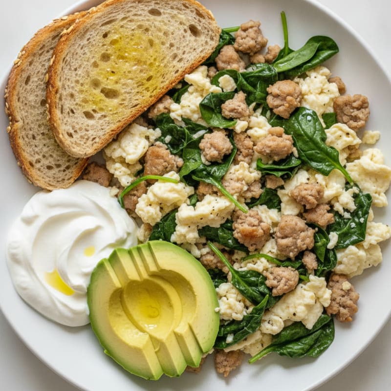 Egg White and Turkey Sausage Scramble with Greek Yogurt